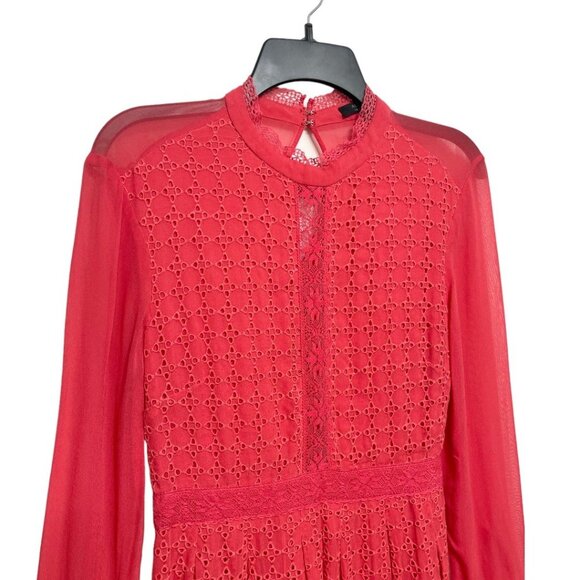 ALLSAINTS Lilith Eyelet A-Line Mini Dress in Coral Red Size 4 - Picture 6 of 12